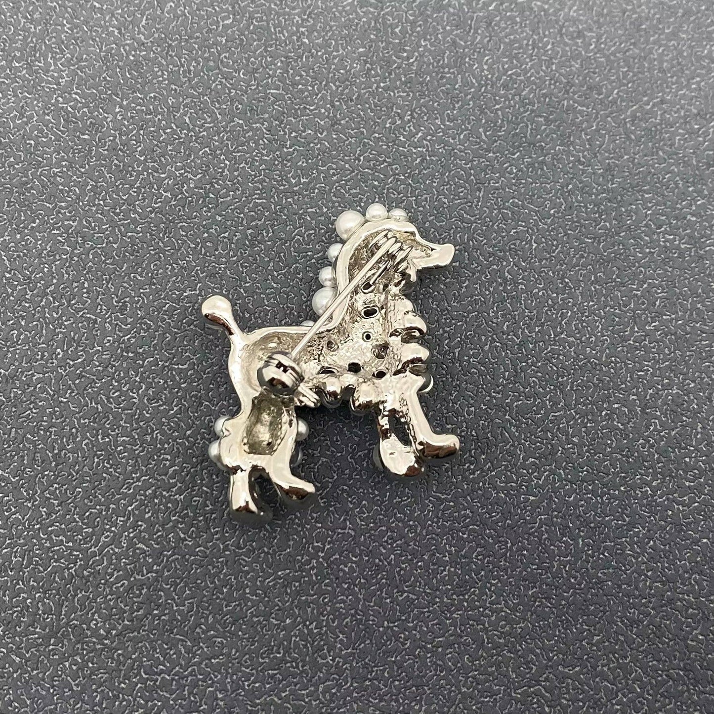 Mio Queena Rhinestone & Pearl Poodle Silver Brooch