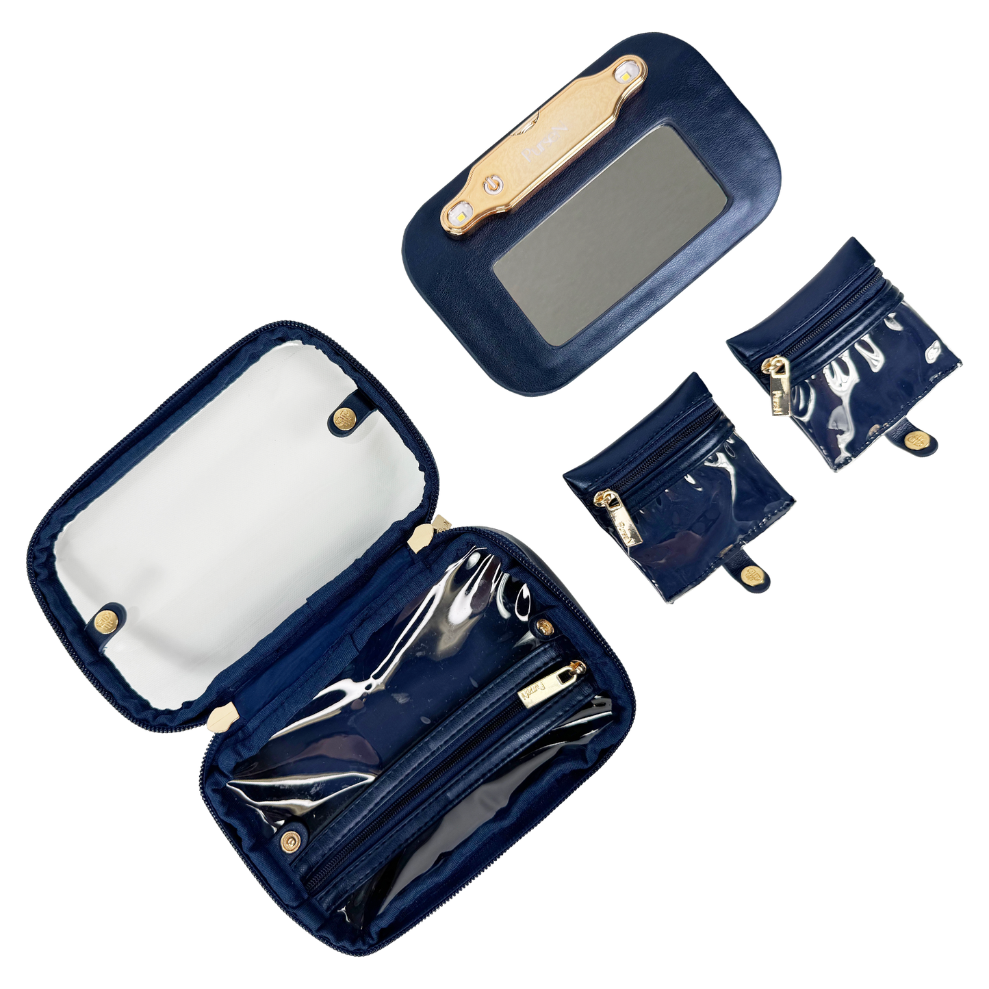 PurseN LITTMINI • Lighted Mirror Case • Navy Pearl