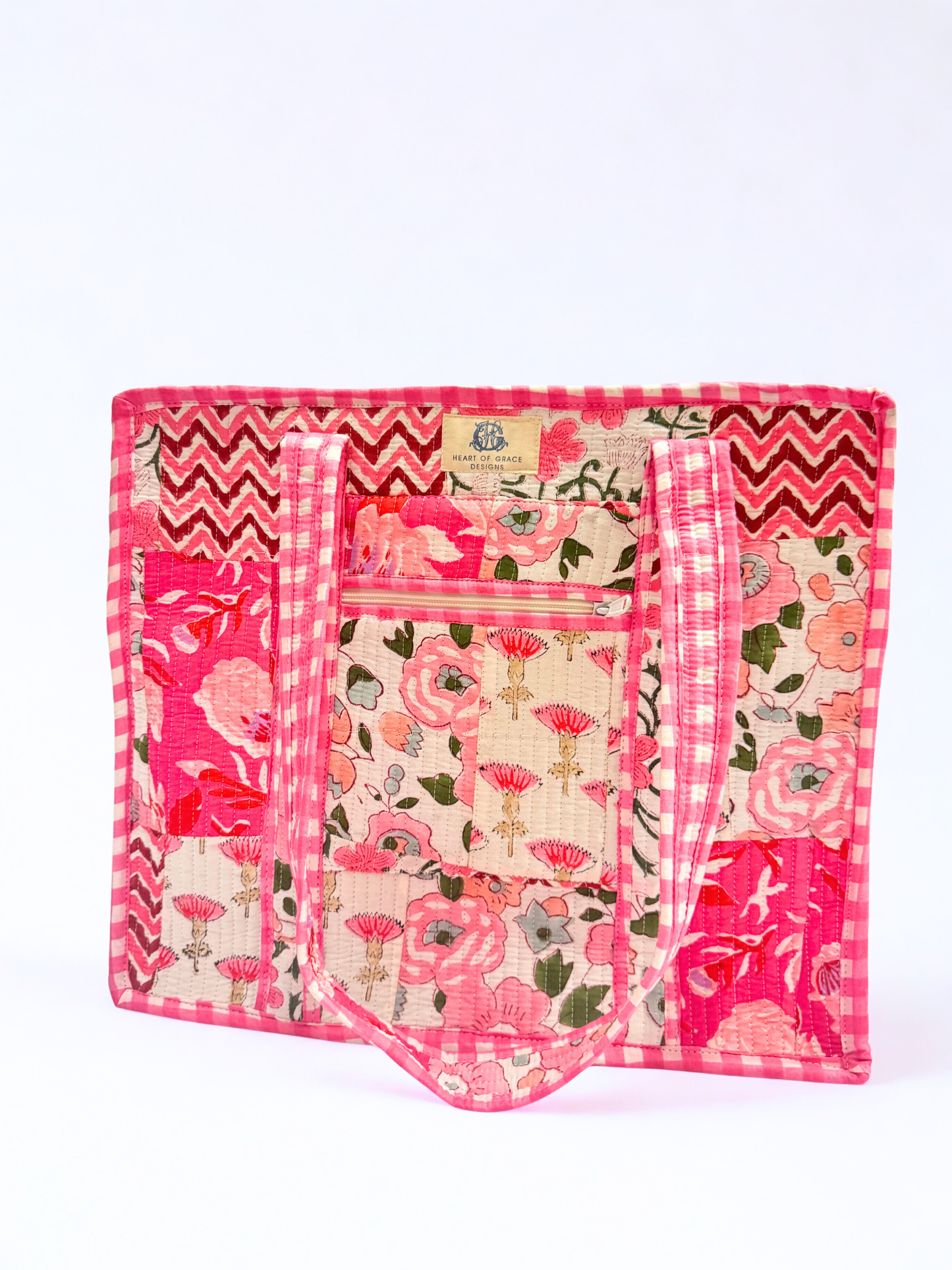 Heart of Grace Pink Petale | Large Quilted Zipper Tote Bag