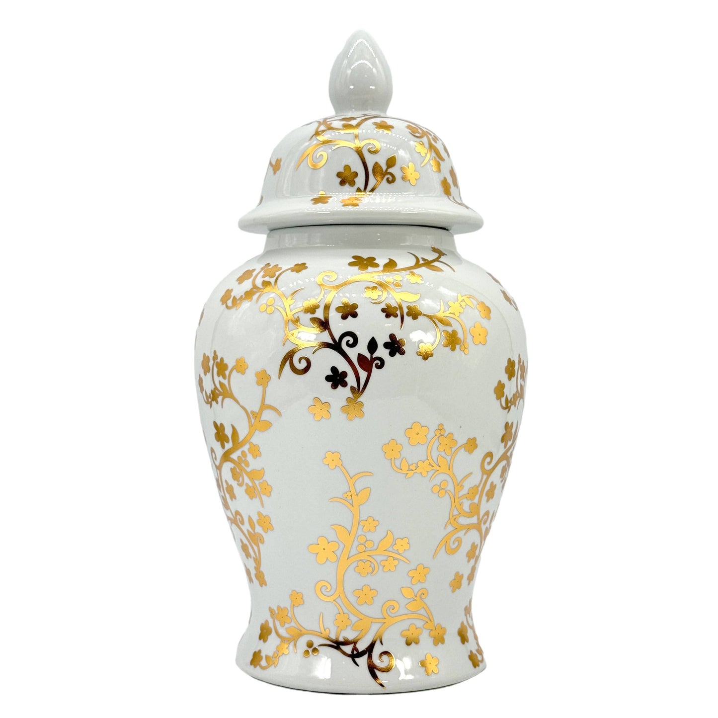 Galt 18" Gold & White Ceramic Floral Blossom Ginger Jar