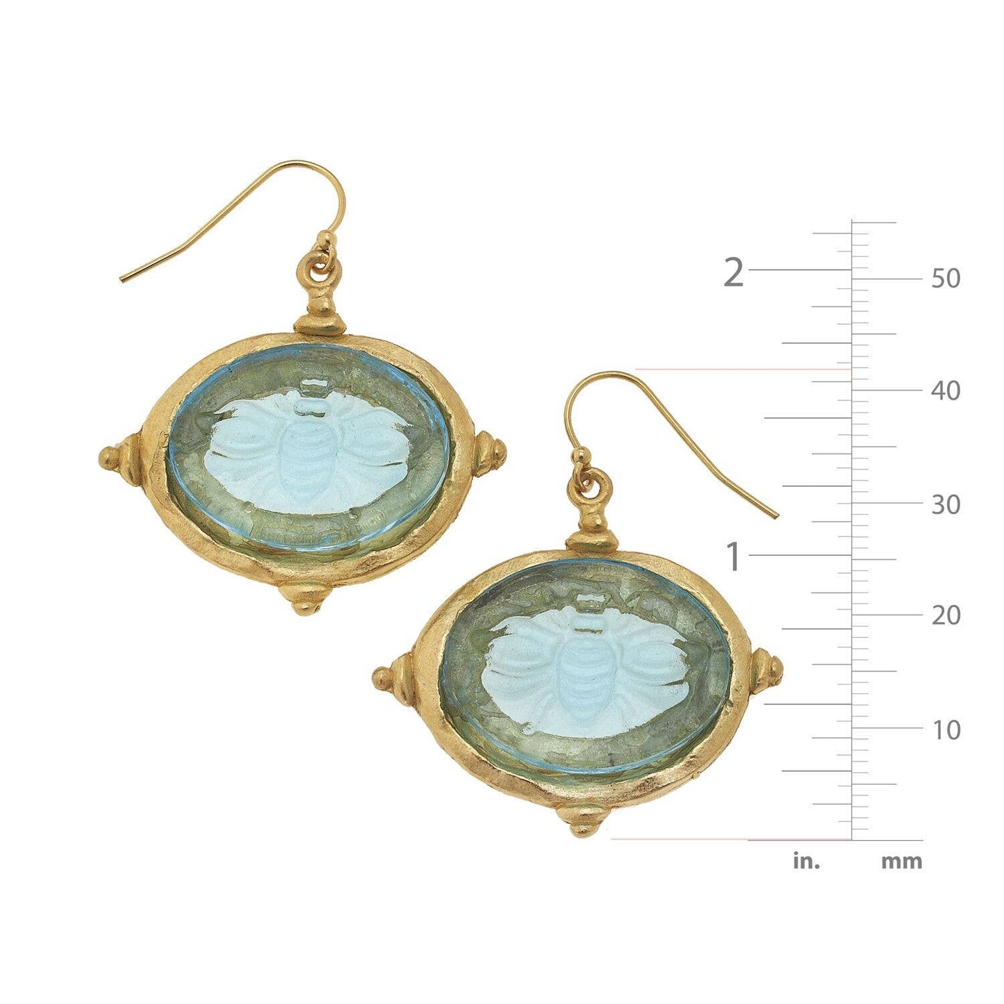 Susan Shaw Aqua Venetian Glass Bee Intaglio Earrings