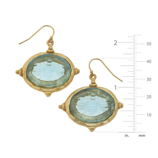 Susan Shaw Aqua Venetian Glass Bee Intaglio Earrings