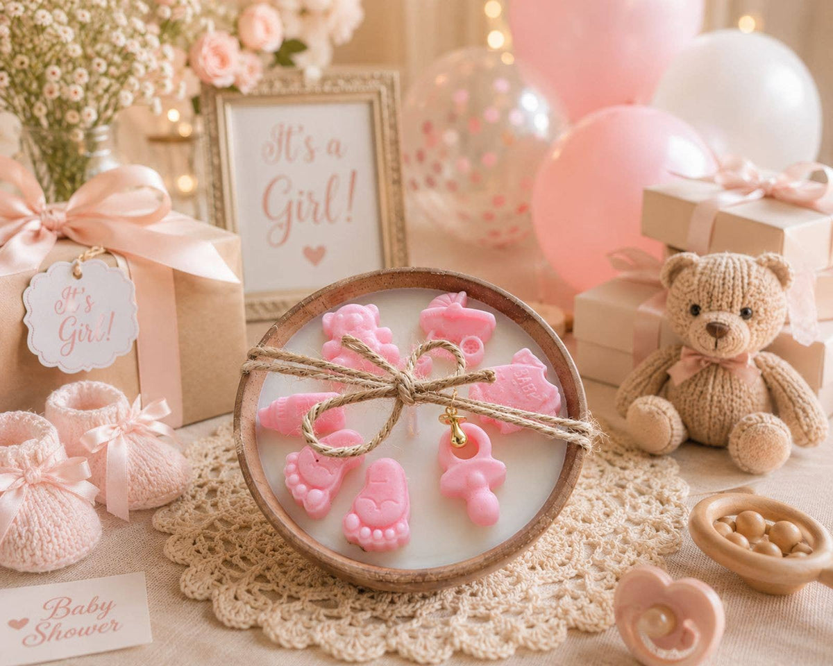 Held in Light Baby Girl Gift Candle in Wooden Bowl – Handmade Soy Candle