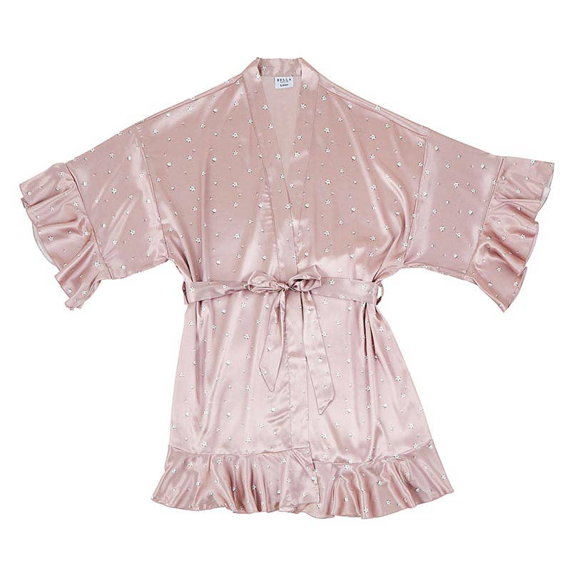 Bella Sleep + Spa Ruffled Satin Robe - Cotton Blossom