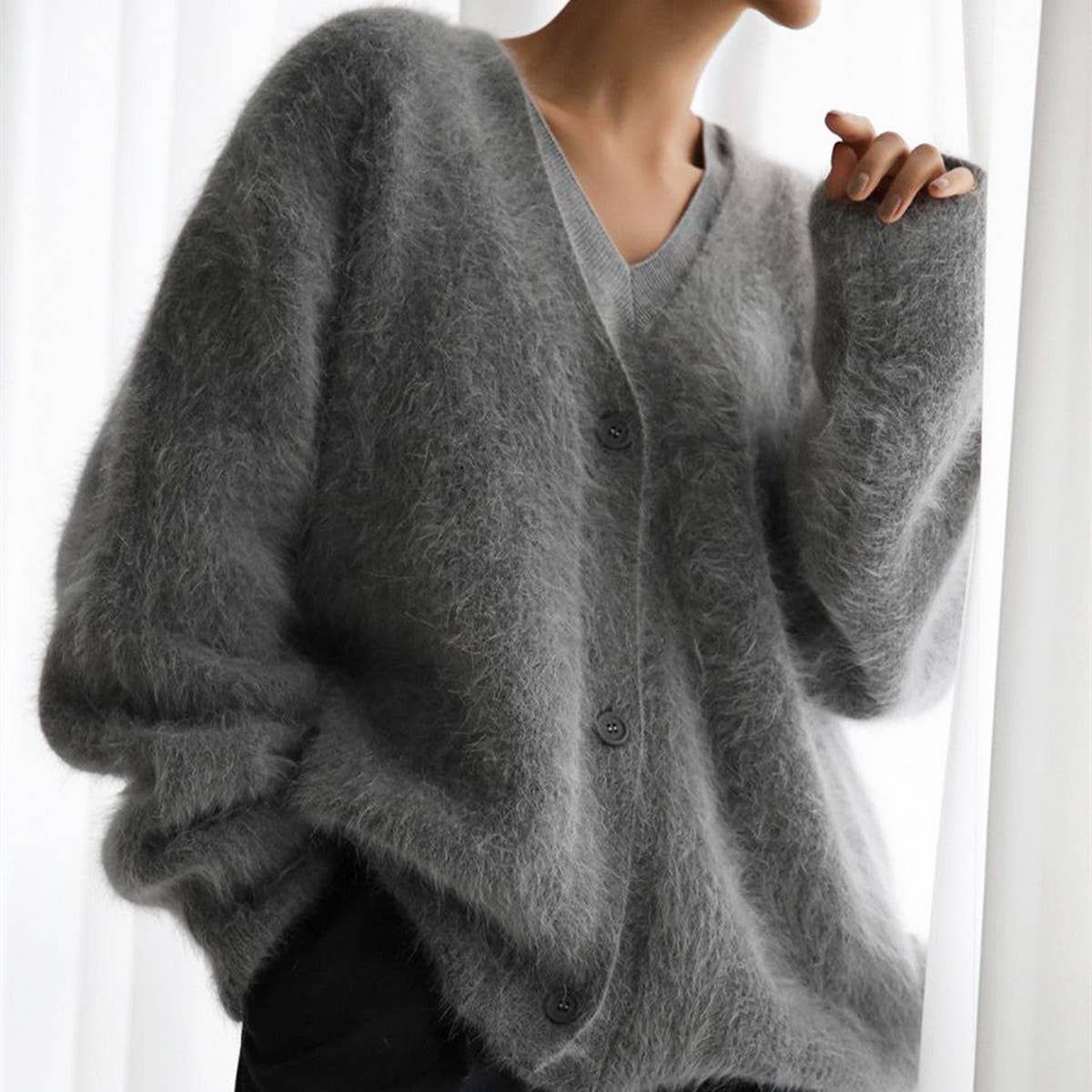 ACCITY Women's Cozy Faux Mink Cardigan Sweater