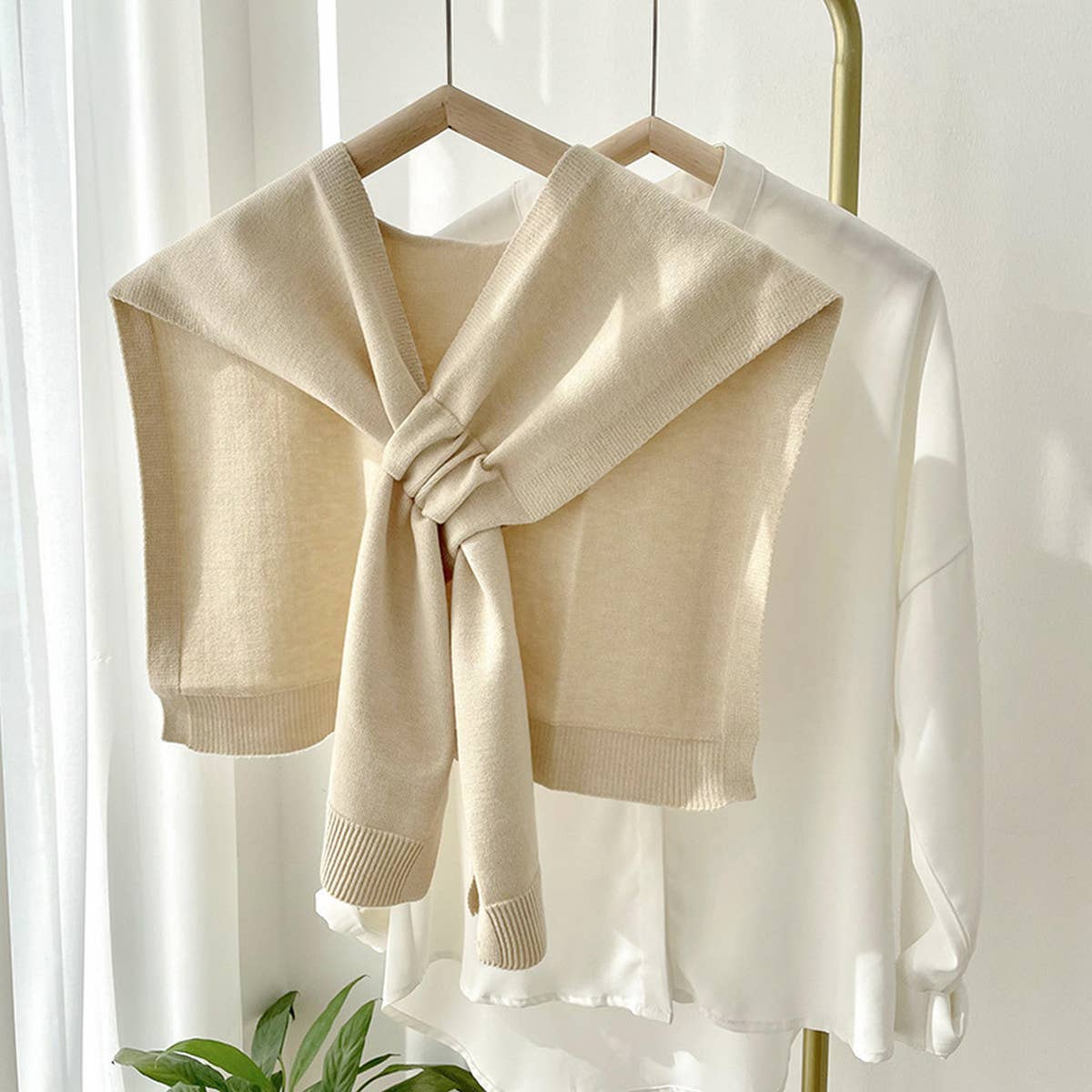 ACCITY Solid Color Knitted Knotted Shawl–Casual & Cozy