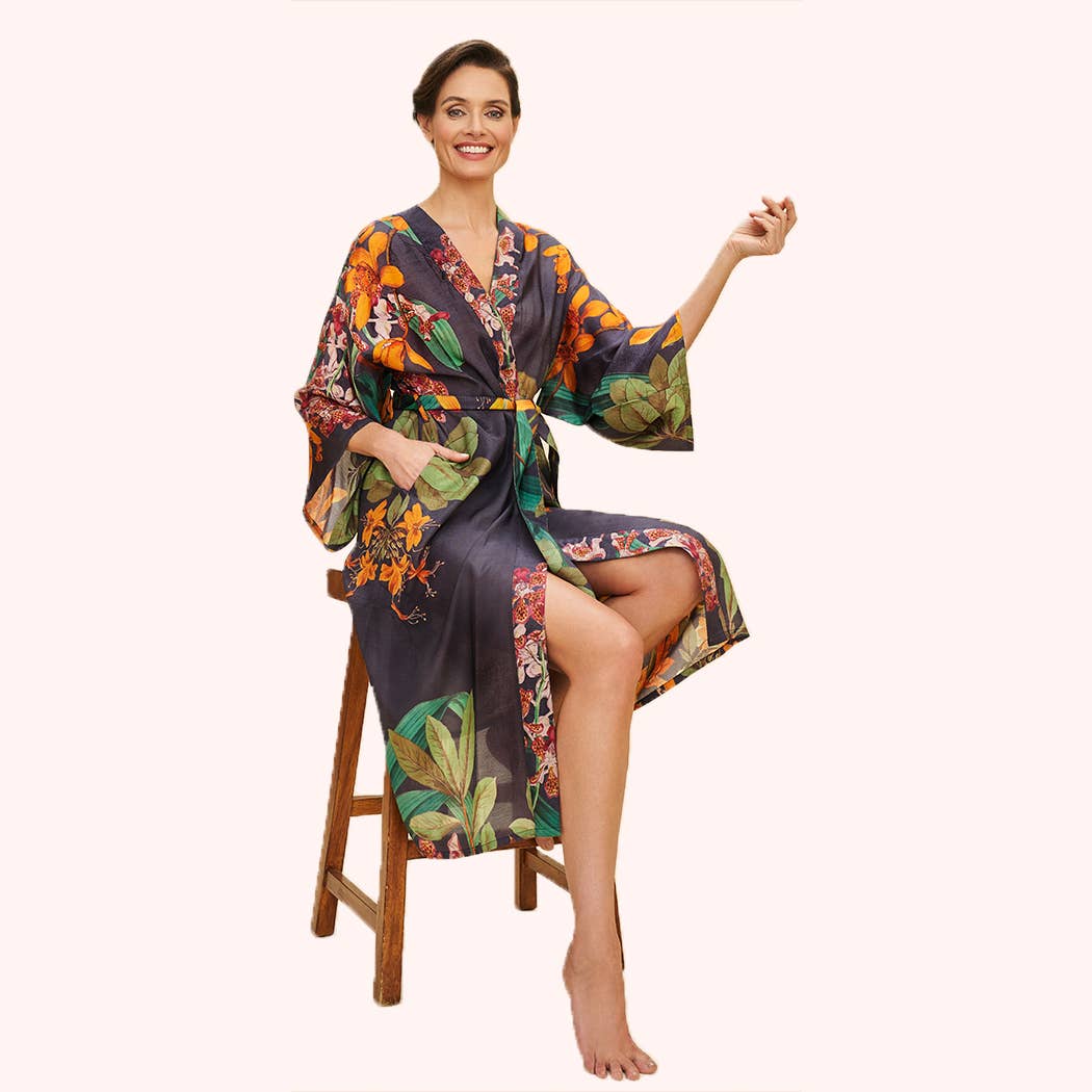 Botany Bliss in Charcoal Kimono Gown, by Powder Designs