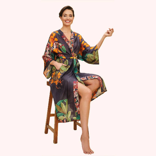 Botany Bliss in Charcoal Kimono Gown, by Powder Designs