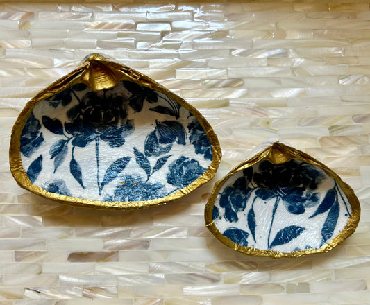 Blue Iris Clamshell Jewelry and Trinket Dish