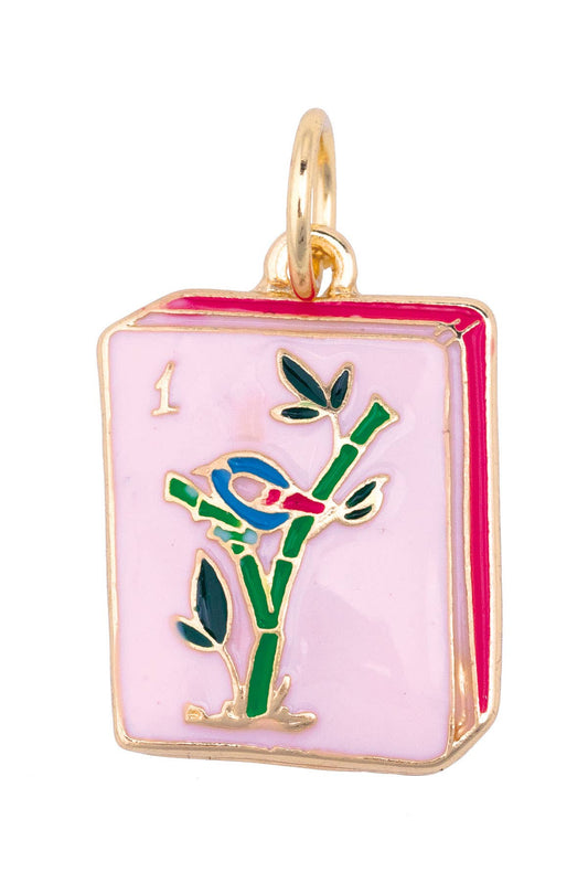 Canvas Style Mahjong Enamel Tile Charm in Pink