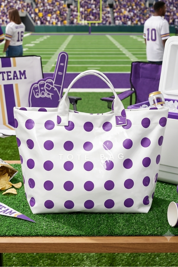 Nash Grey Purple Polka Dot Vinyl TOTE BAG