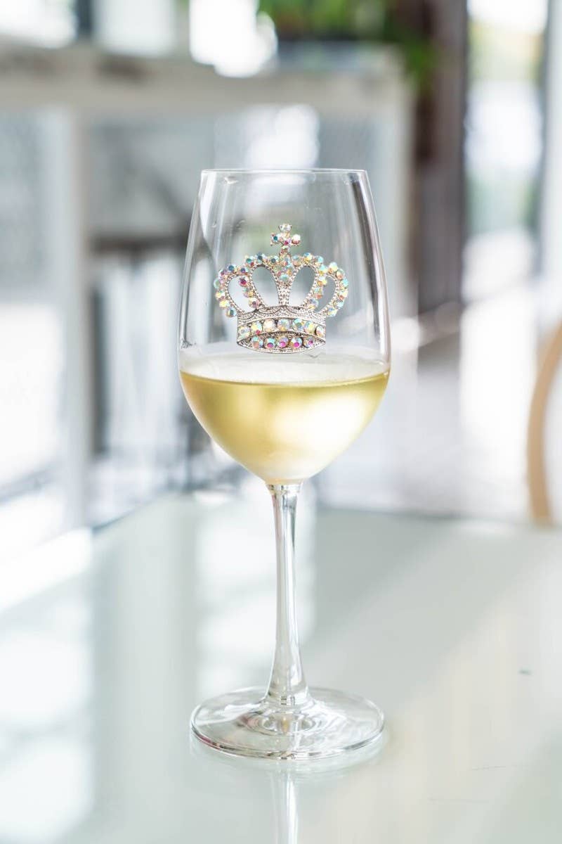Queens' Jewels Aurora Borealis Crown Jeweled Stemmed Wine Glass