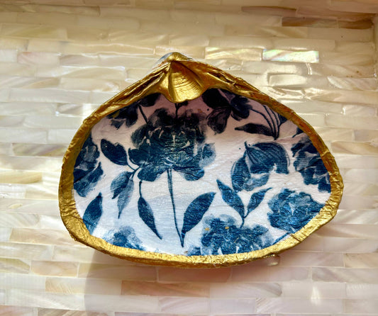 Blue Iris Clamshell Jewelry and Trinket Dish