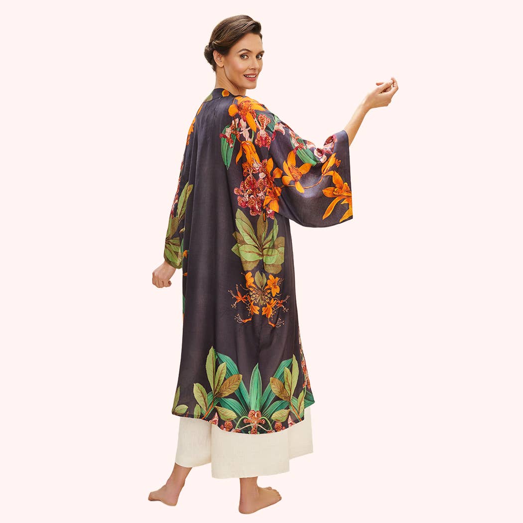 Botany Bliss in Charcoal Kimono Gown, by Powder Designs