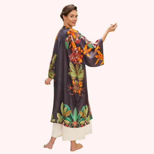 Botany Bliss in Charcoal Kimono Gown, by Powder Designs