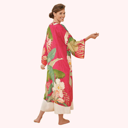 Delicate Tropical Kimono Gown in Dark Rose, by Powder Designs
