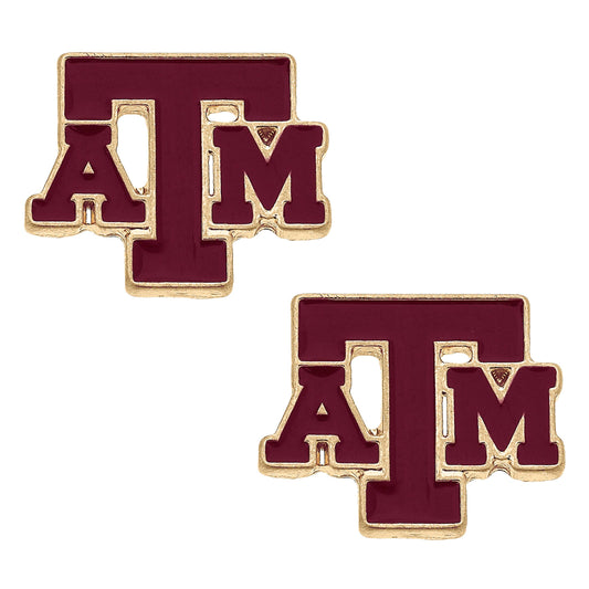 Canvas Style Texas A&M Aggies Enamel Logo Stud Earrings in Shiny Gold