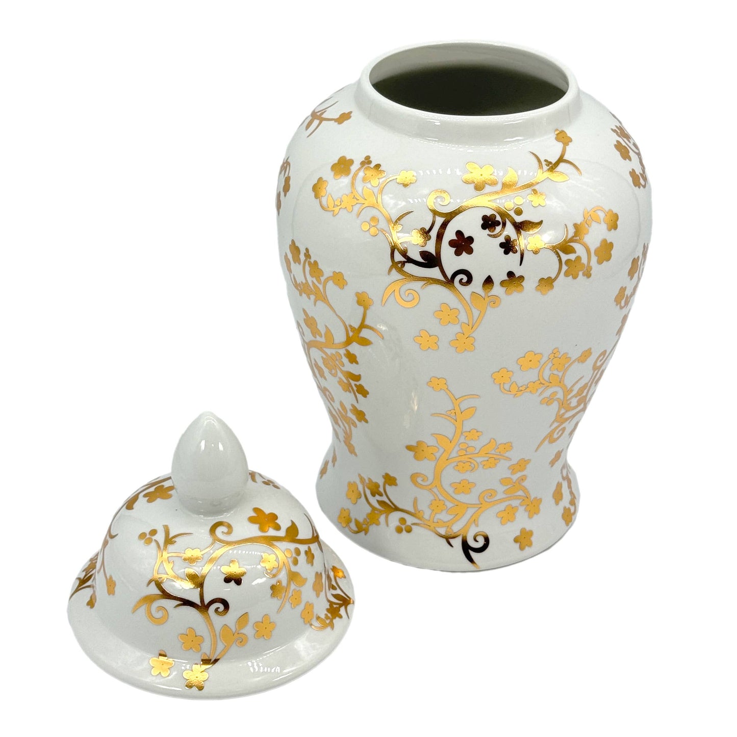 Galt 18" Gold & White Ceramic Floral Blossom Ginger Jar