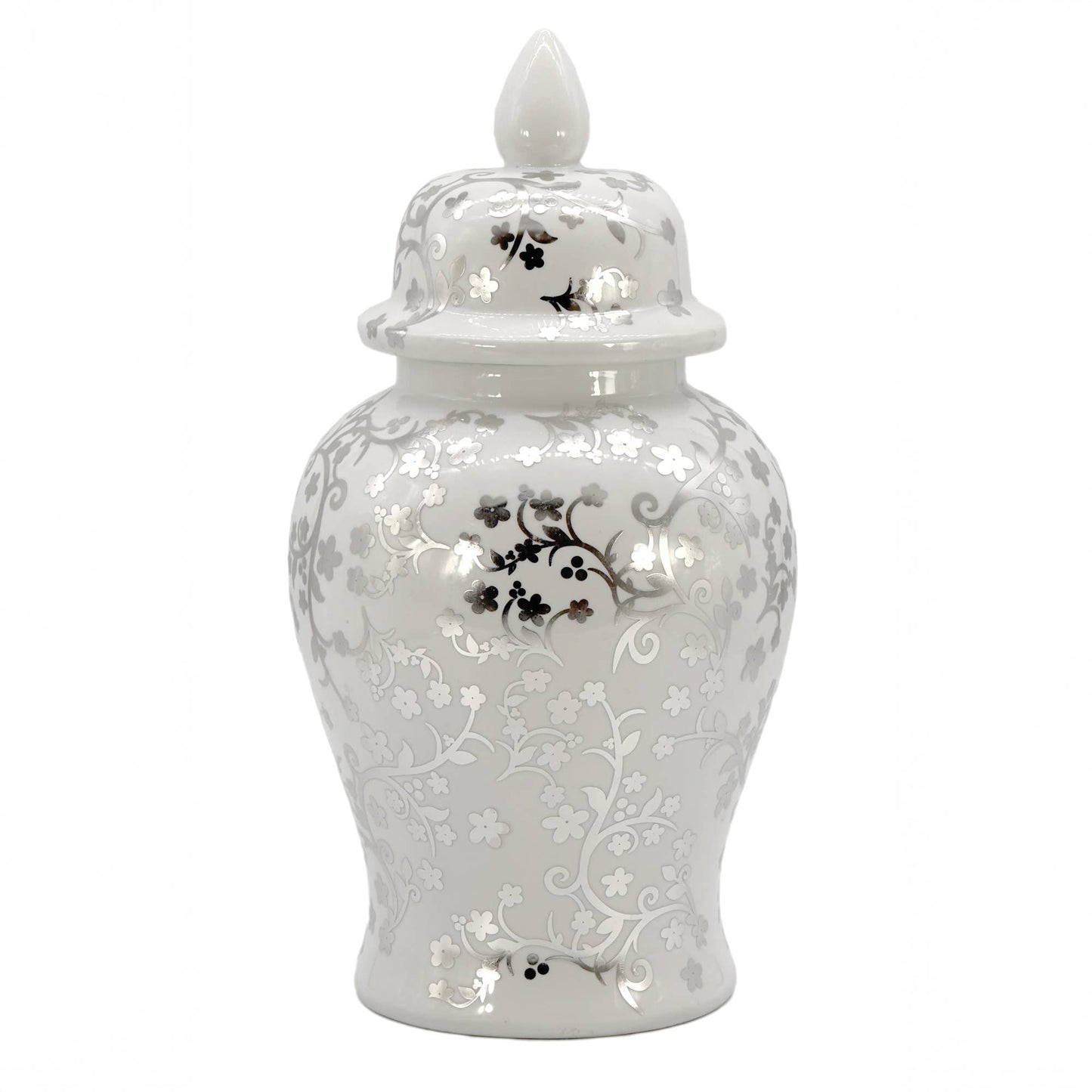 Galt 18" Gold & White Ceramic Floral Blossom Ginger Jar