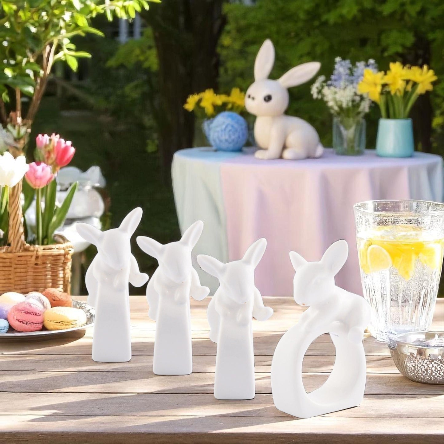 Porcelain Climbing Bunny Napkin Rings - Set of 4