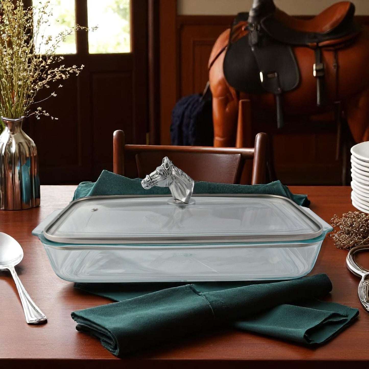 Horse Head with Pyrex 3 quart Baking Dish