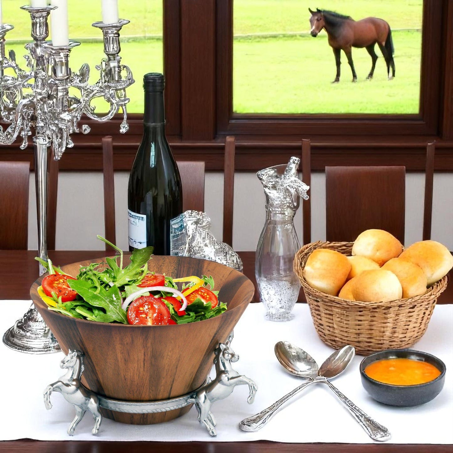 Horse Wood Tall Salad Bowl