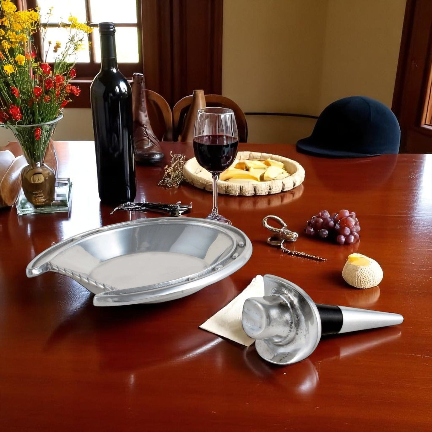 Horseshoe Wine Coaster and Hat Stopper Set