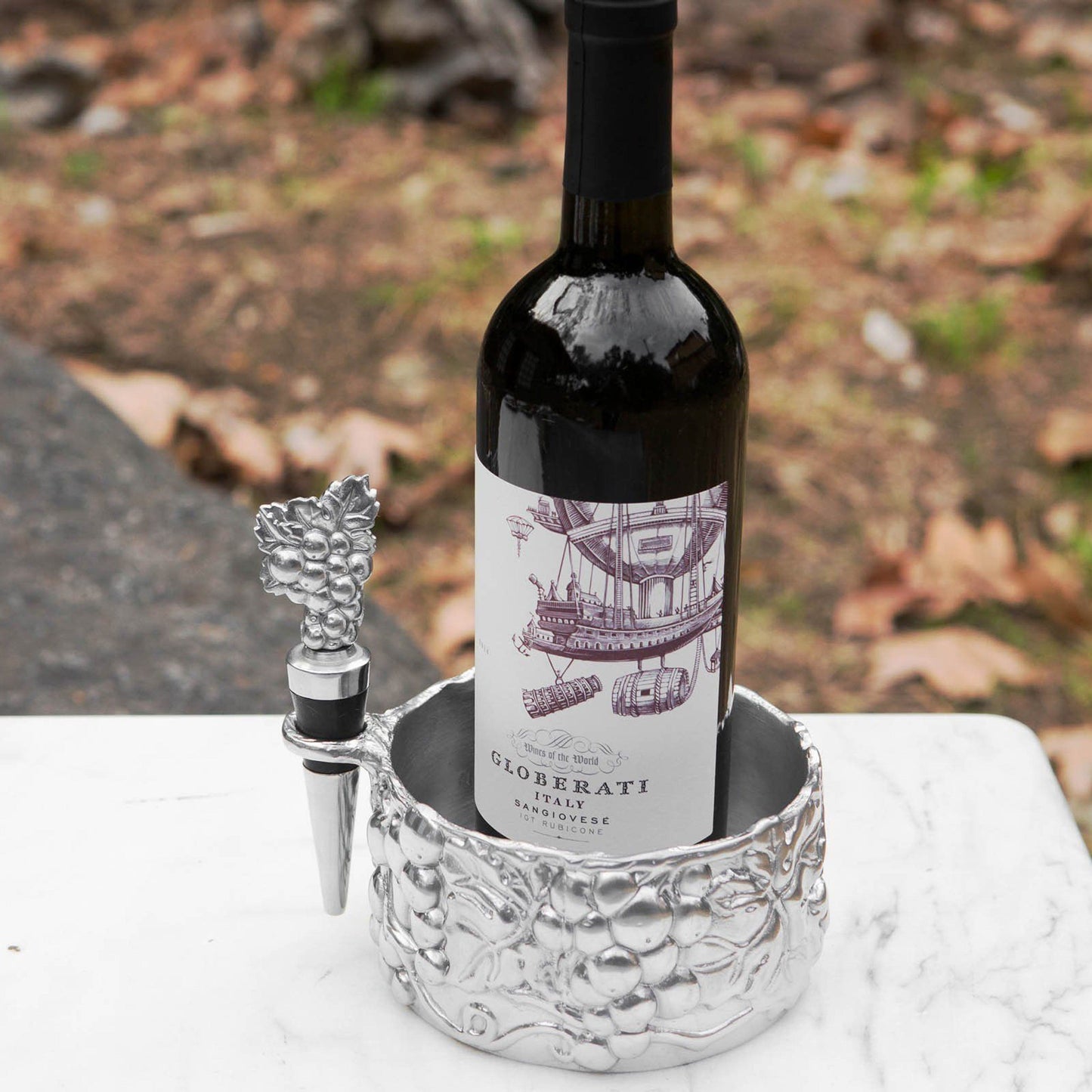 Grape Wine Caddy and Stopper Set
