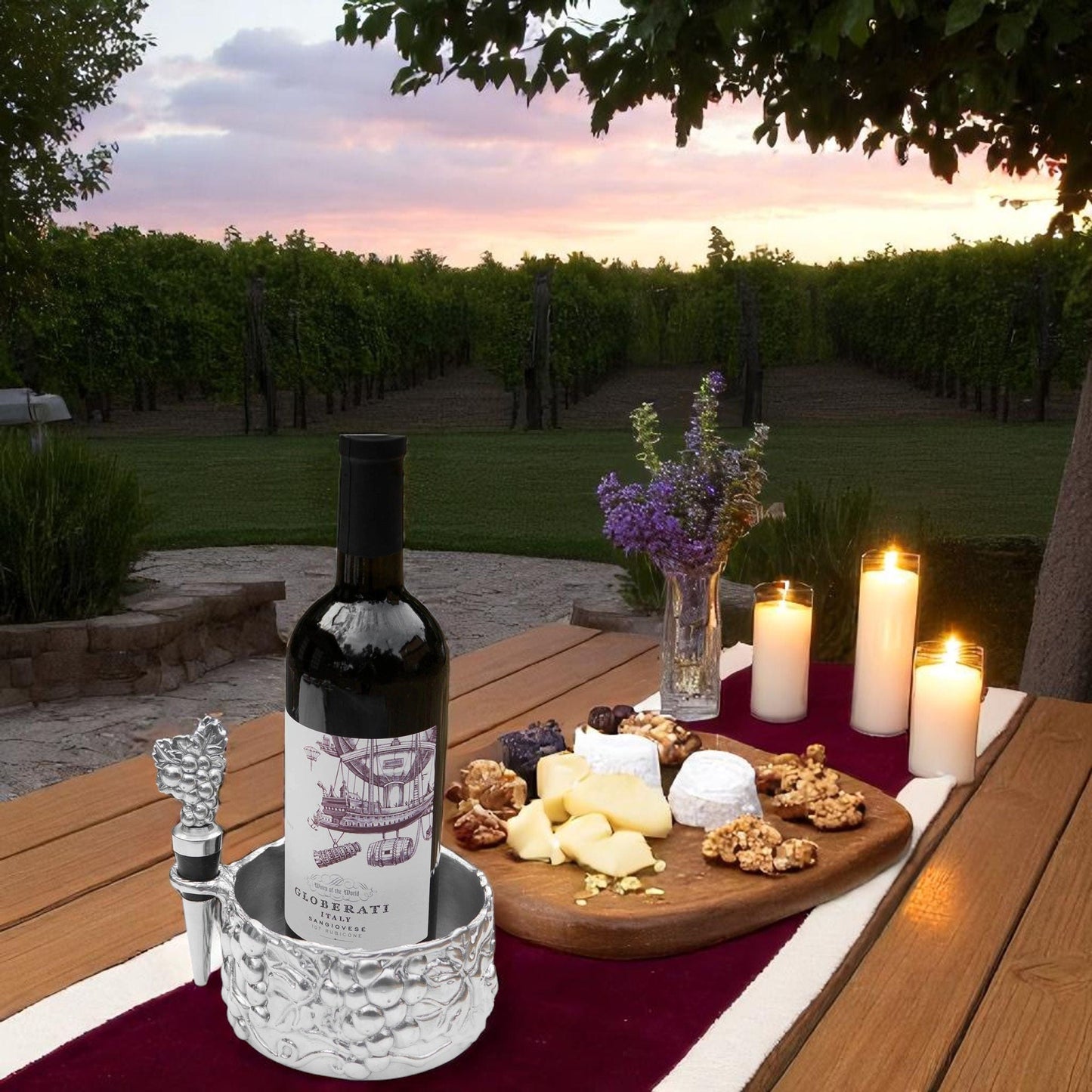 Grape Wine Caddy and Stopper Set