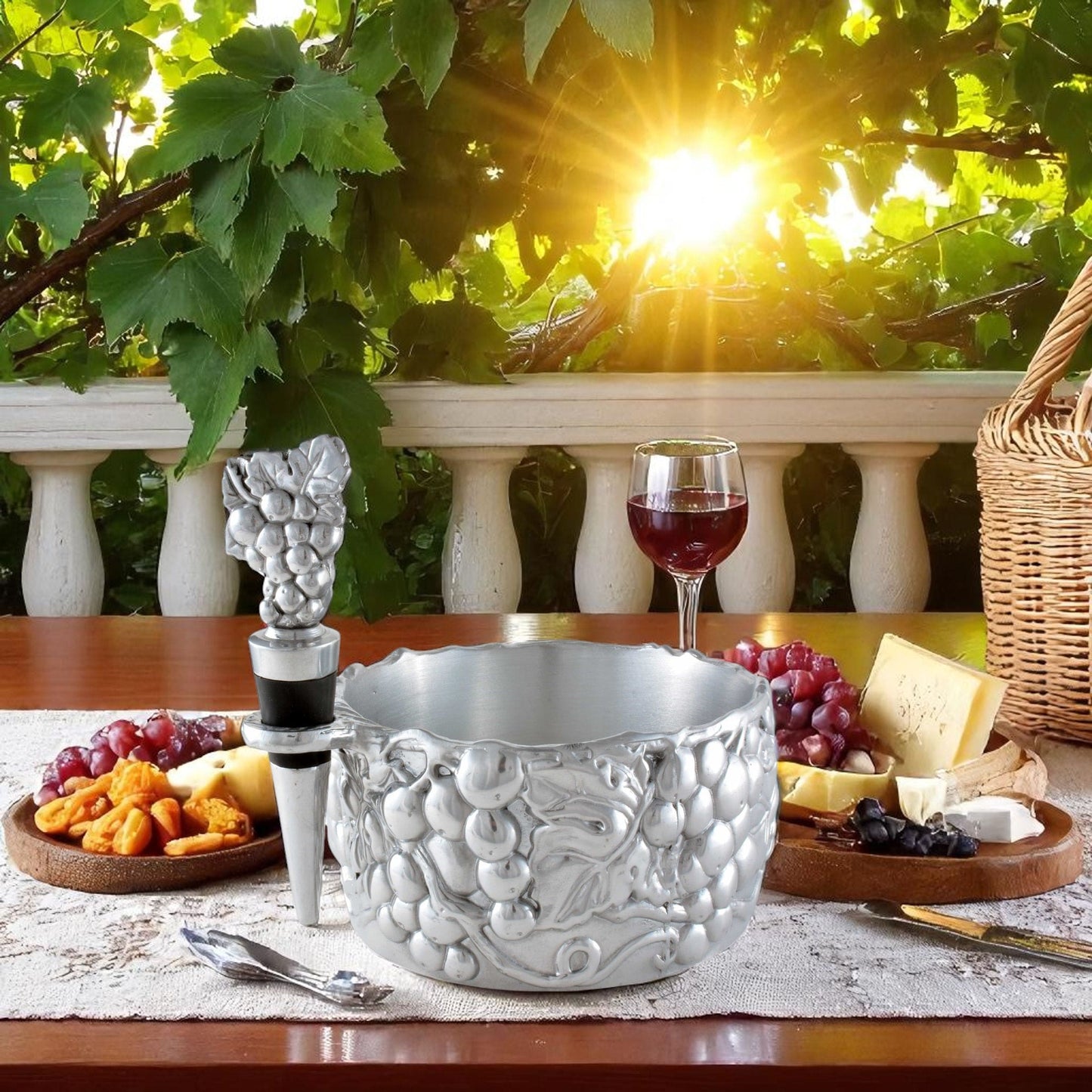 Grape Wine Caddy and Stopper Set