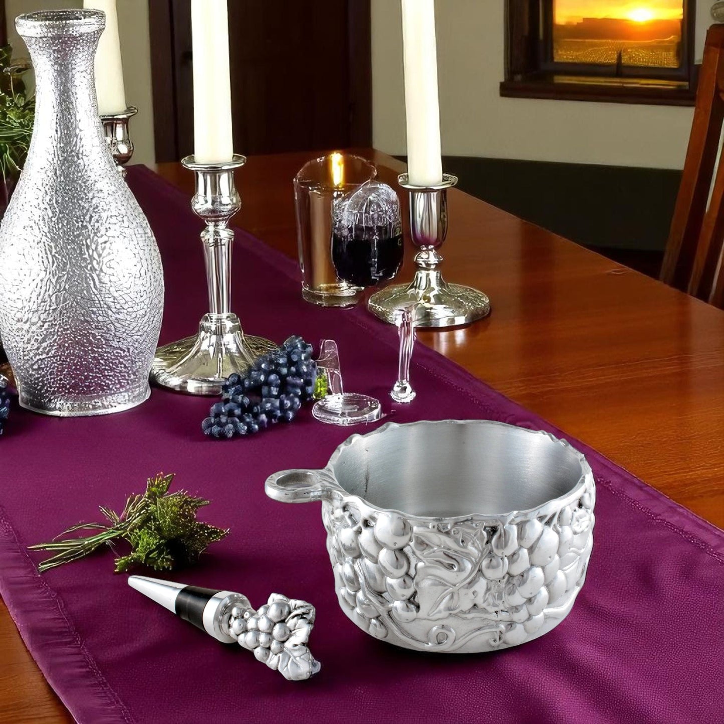Grape Wine Caddy and Stopper Set
