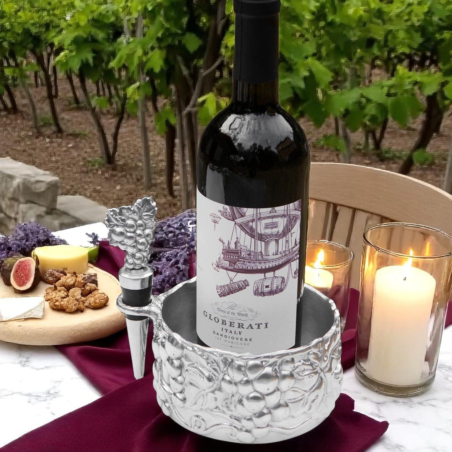 Grape Wine Caddy and Stopper Set