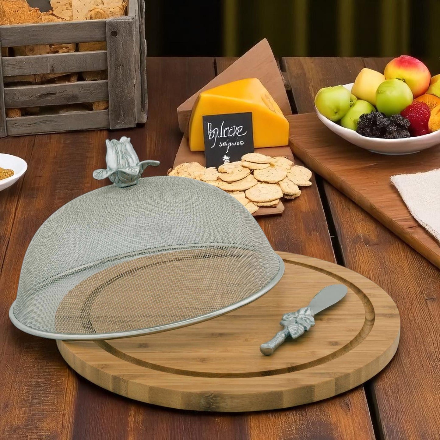 Magnolia 3 Piece Picnic Cheese Board / Spreader