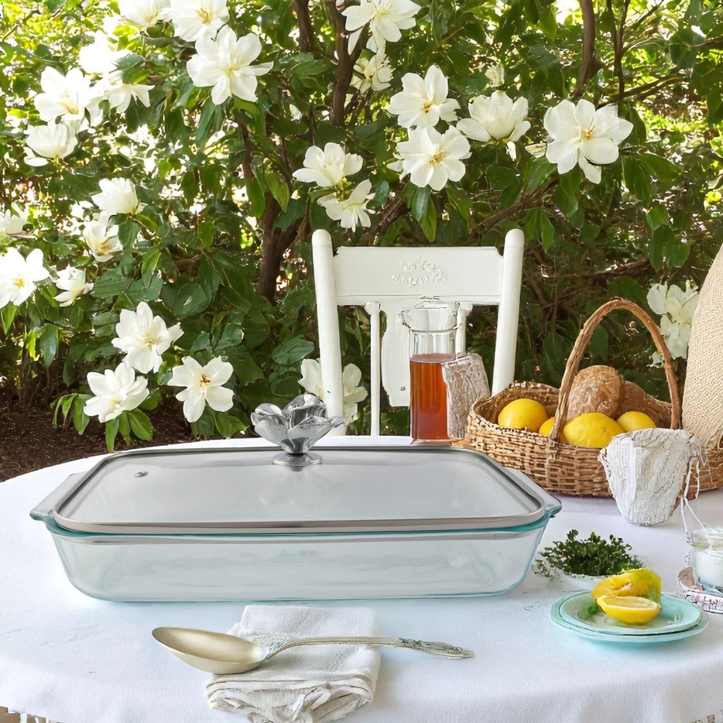 Magnolia Lid with Pyrex 3 quart Baking Dish