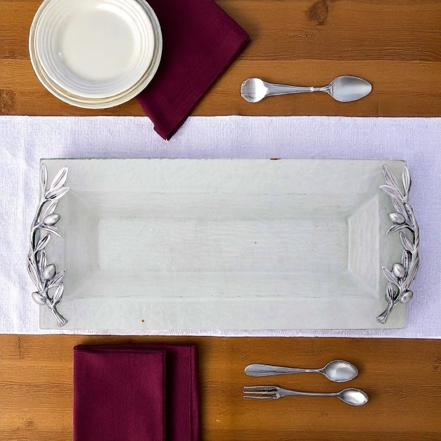 Olive Oblong Glass Serving Tray
