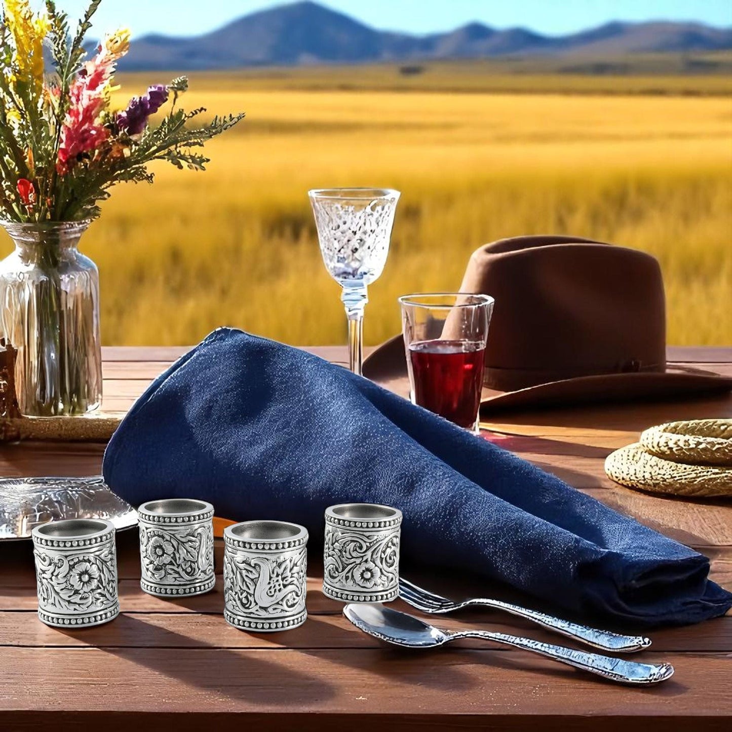 Concho Pattern Napkin Rings Set of 4