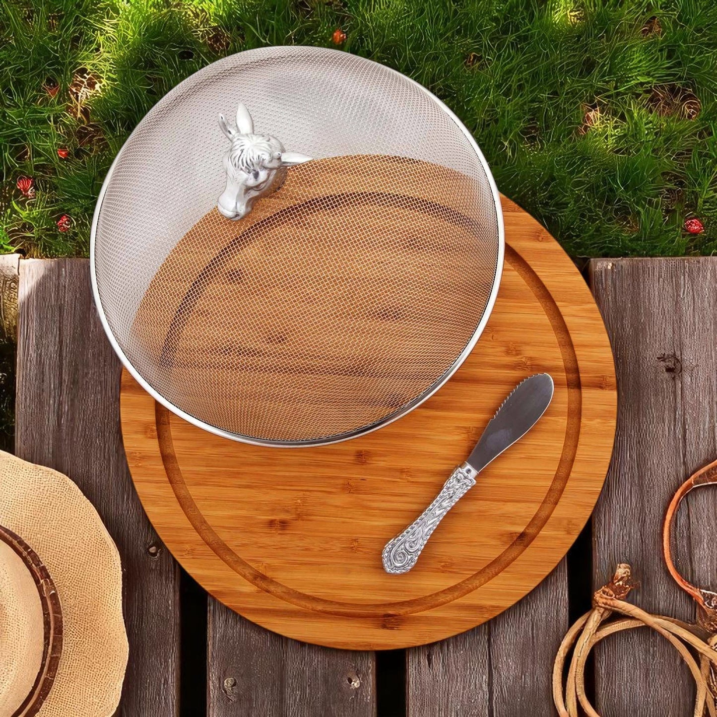 Cow Head 3 Piece Picnic Cheese Board / Spreader