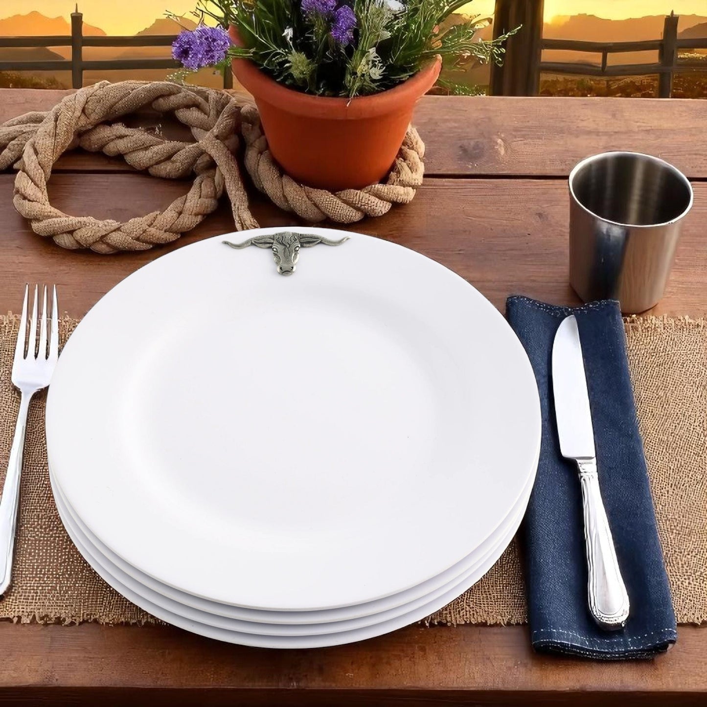 Longhorn Melamine Lunch Plates - Set of 4