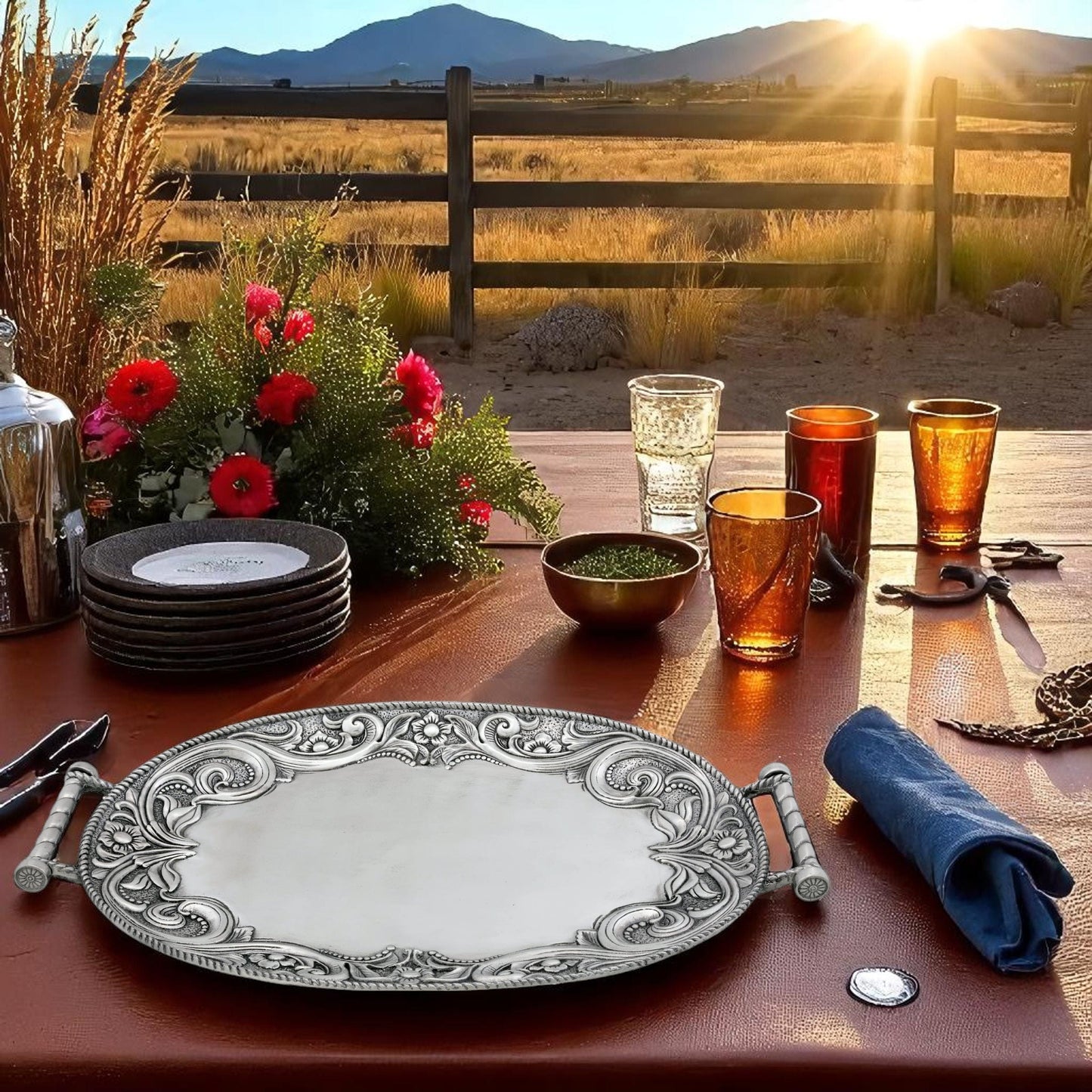 Western Leather Serving Tray