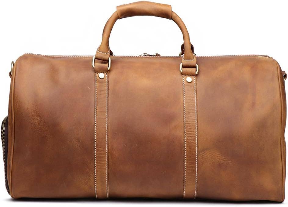 TUZECH Leather Large Duffel Luggage Leather Travel Bag