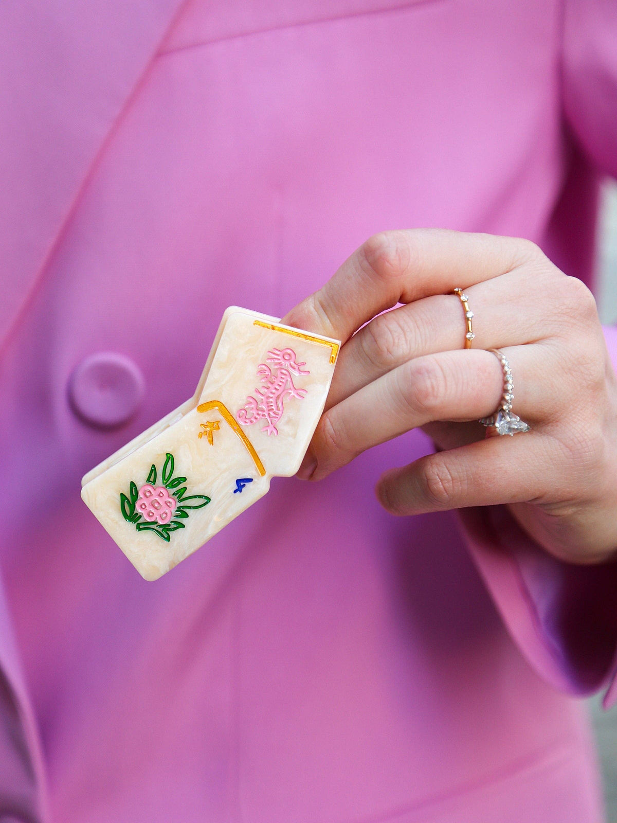 Solar Eclipse Hand-Painted Mini Flower Mahjong Claw Hair Clip | Eco-Friendly