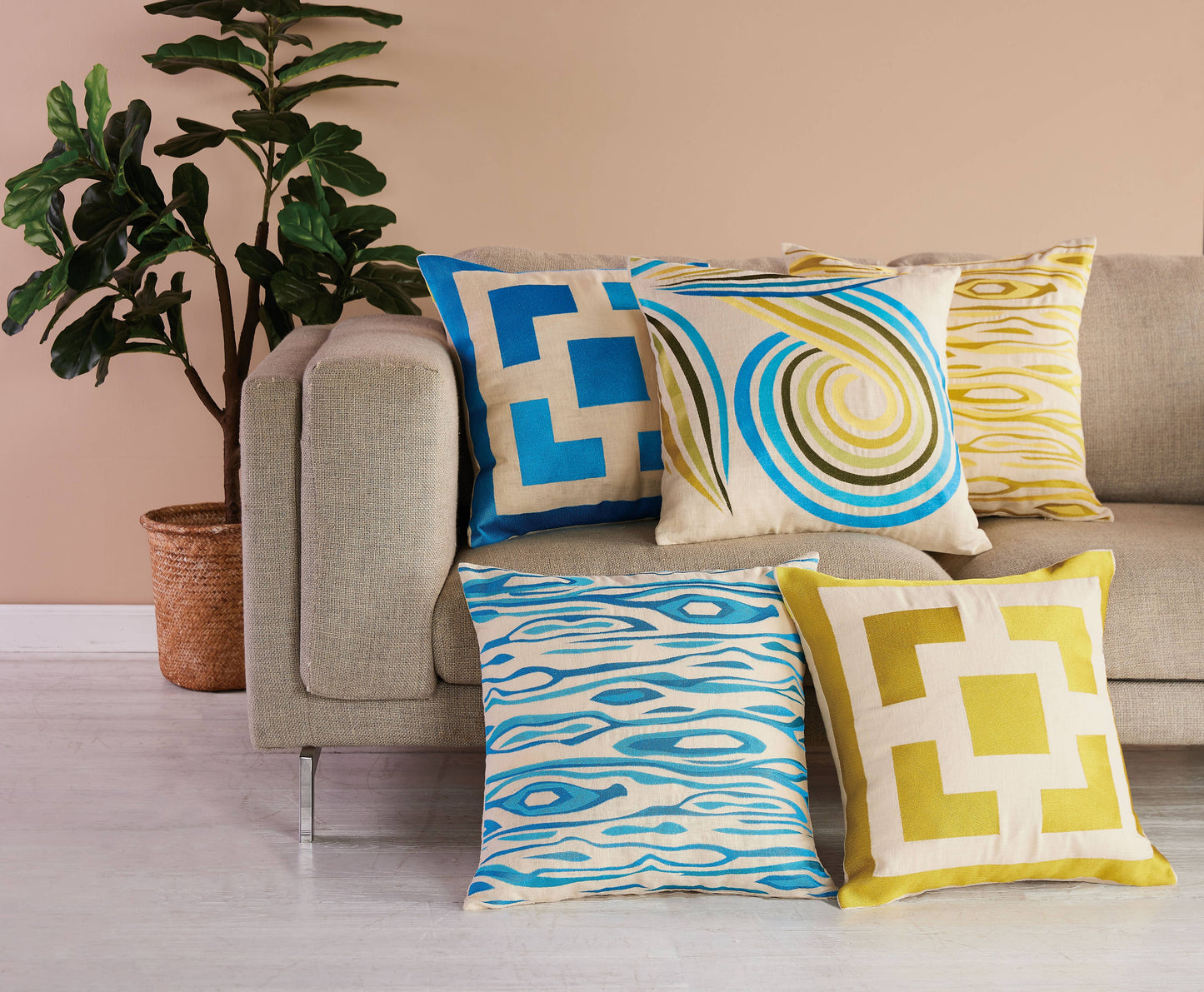 Trina Turk Palm Springs Block Gold Embroidered Pillow
