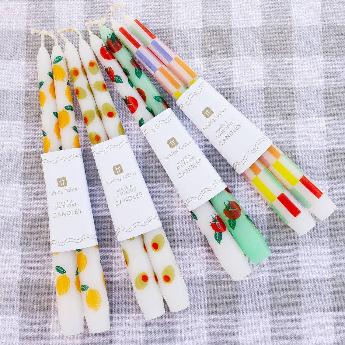 Talking Tables Multi-colored Check Taper Candles - 2 Pack | Picnic Decor |