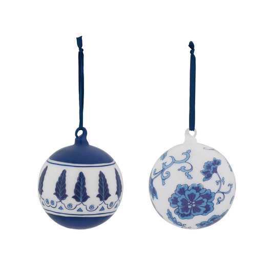 Park Hill Chinoiserie Peony/Feathers Glass Ball Ornament