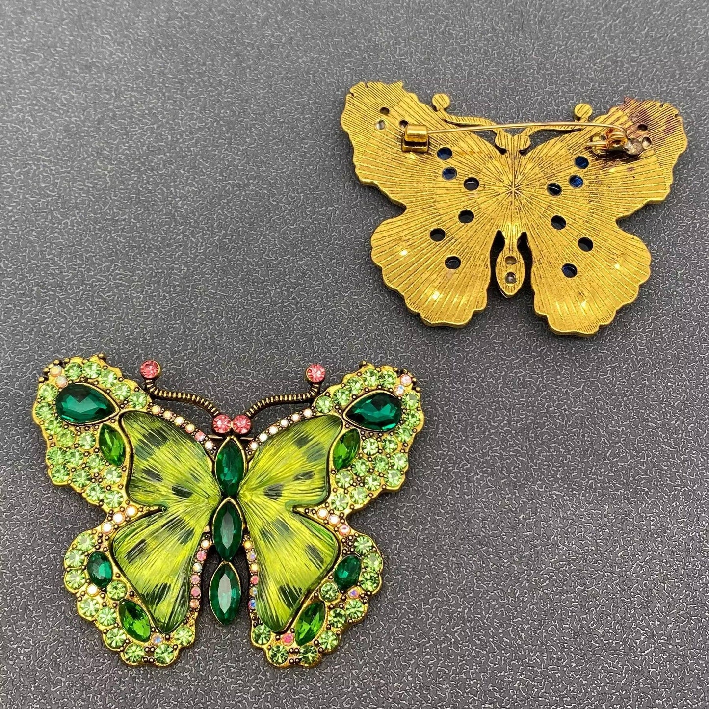Mio Queena Glass & Rhinestone Large Butterfly Brooch (Green or Blue)
