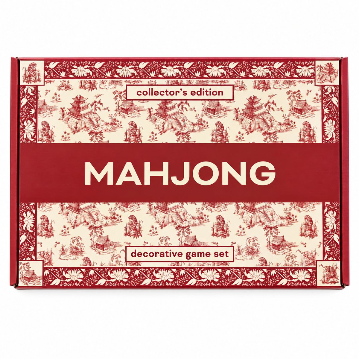 Red Chinoiserie Mahjong Set with Mat, Storage Bag & Gift Box