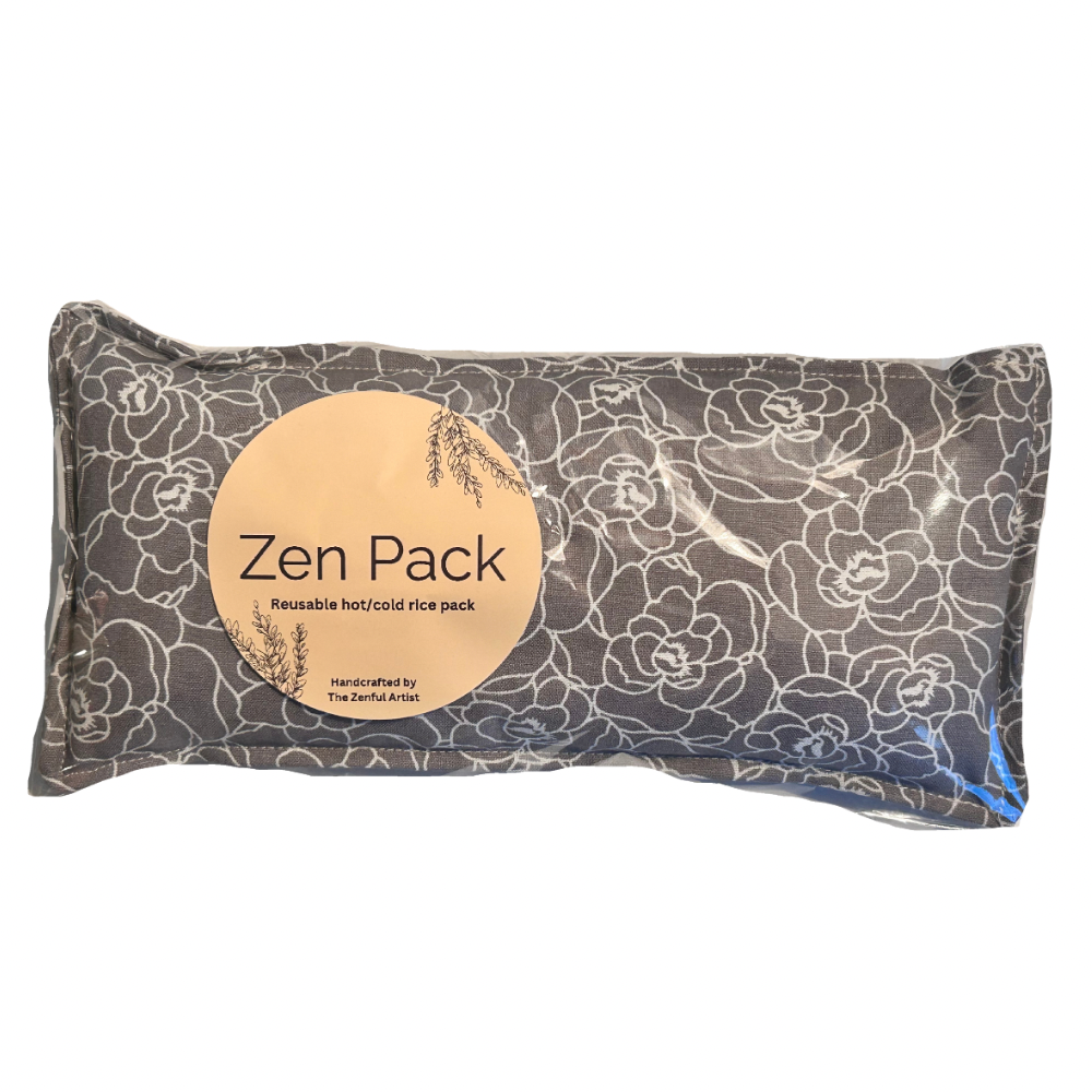 Reusable Hot/Cold Rice Pack - Gray & White Flowers
