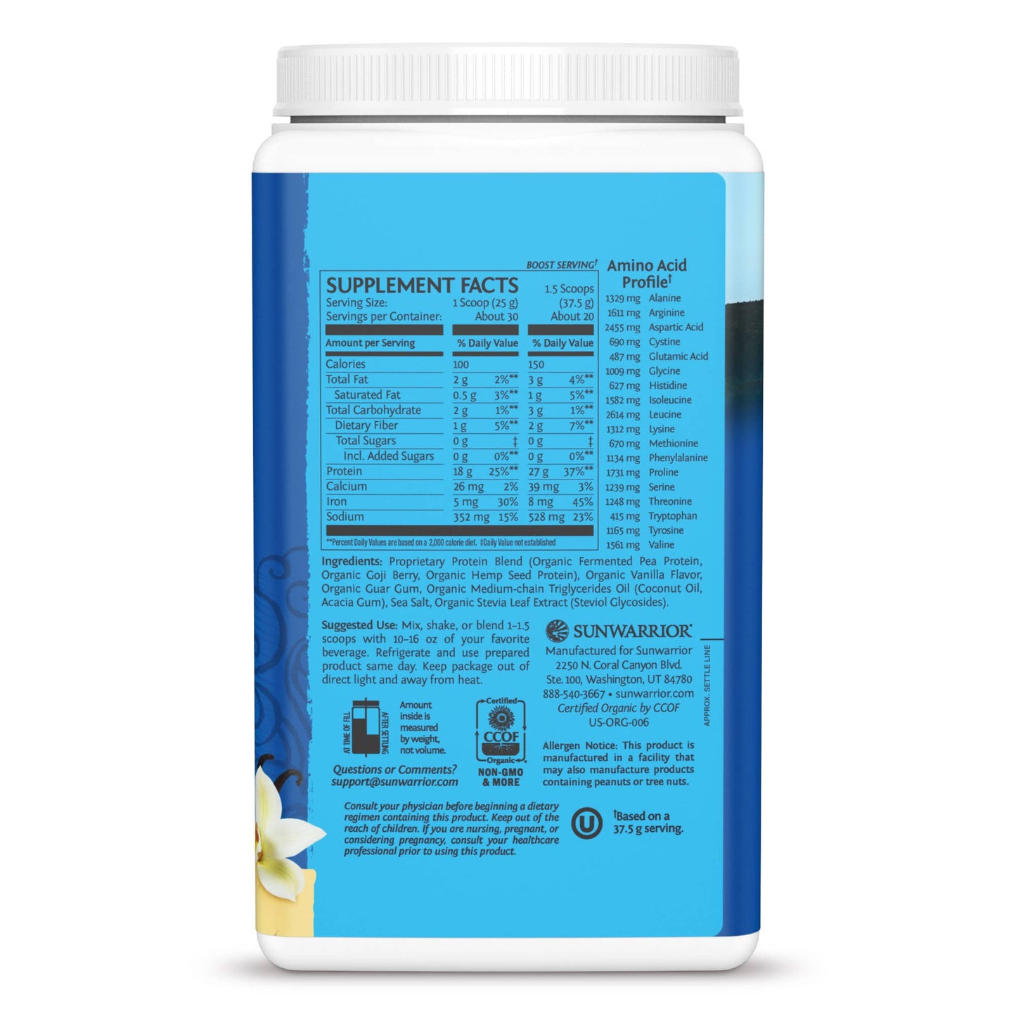 SUNWARRIOR- Warrior Blend Vanilla Protein - Pea Protein Powder