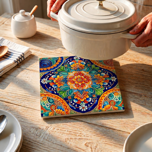 Highland Row Italian Deruta Ceramic Trivet | Mediterranean Decor Gift