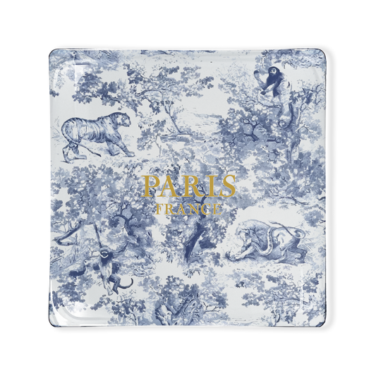 Toss Designs Glass Tray- Blue Flora- Paris